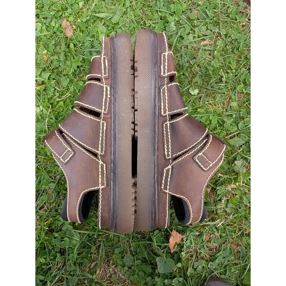 Scandia Woods Mens Brown Leather Fisherman Sandals Sz‎ 10M Strappy Chunky